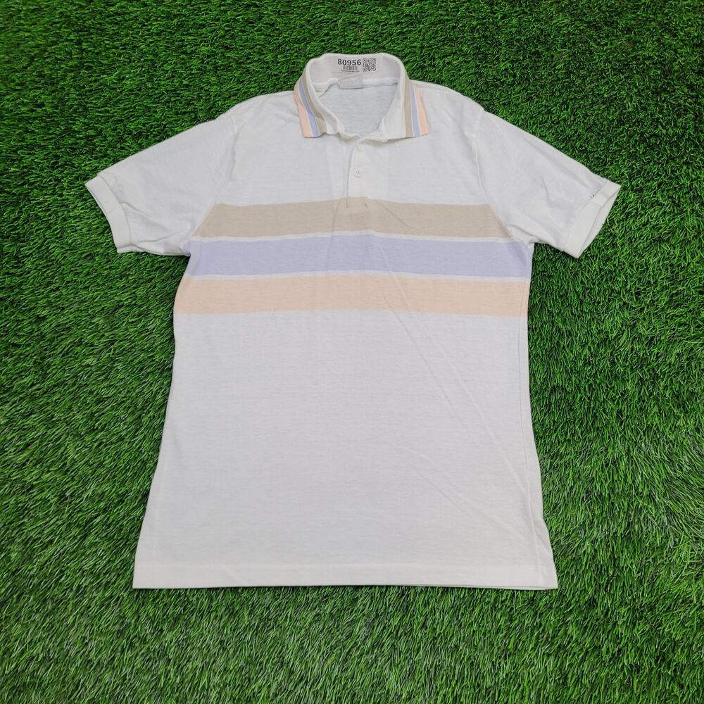 Vintage 90s LEVIS Striped Polo Shirt Small 18x27 White